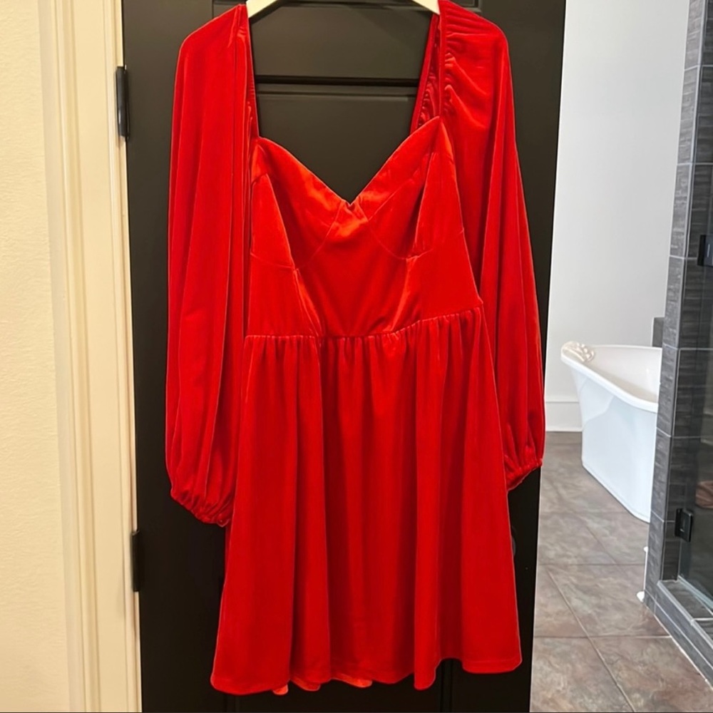 NWT 18w Eloquii Red velour Velvet Mini cocktail Dress